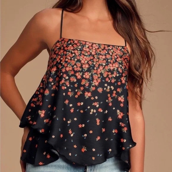 Free People Tops - Free People Intimately Let Me Love Asymmetrical Floral Tank Top Women’s XS Black
